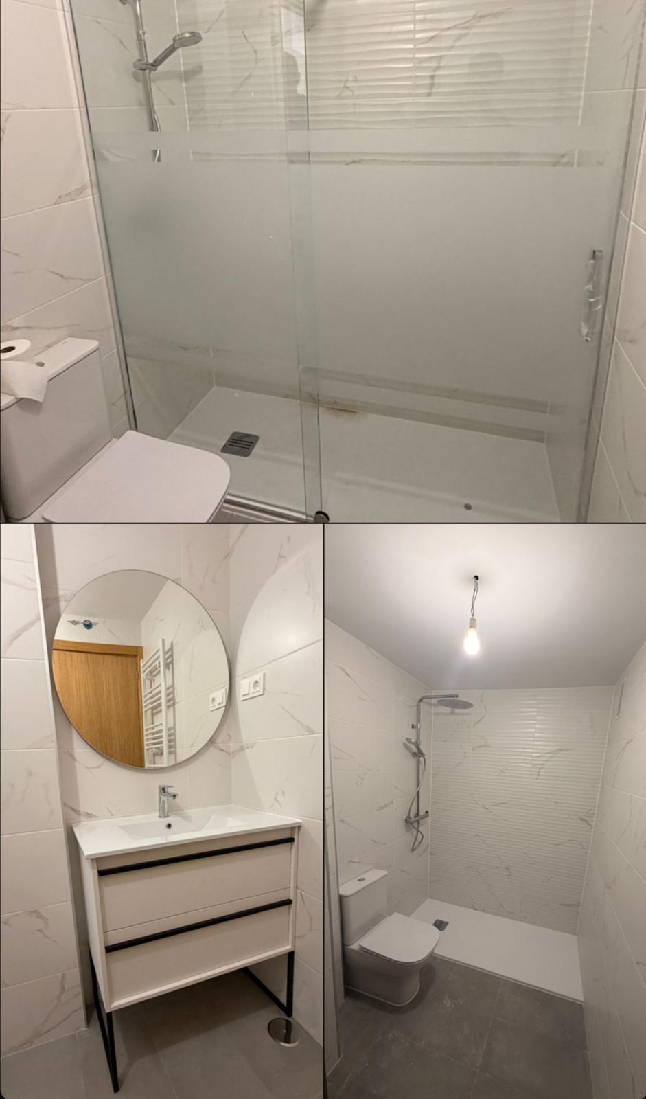 Baño reformado con mampara de ducha y mueble nuevo, trabajo de SAM
